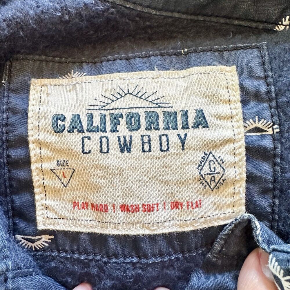 California Cowboy High Water Fleece Lined Short Sleeve Button Shirt Blue Print L - Picture 16 of 16